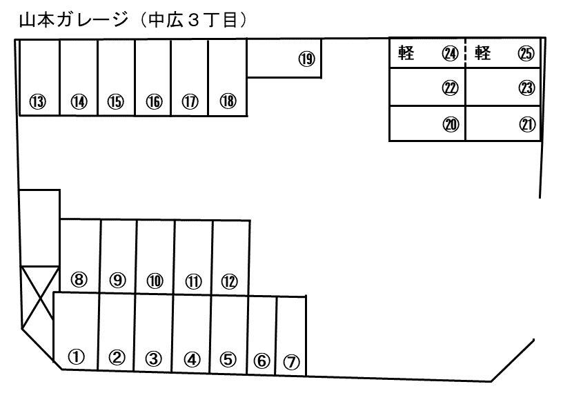 山本ガレージ(中広3丁目)の駐車配置図
