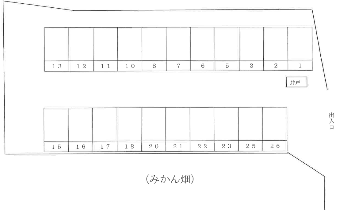 西本ガレージ(自然田)の駐車配置図