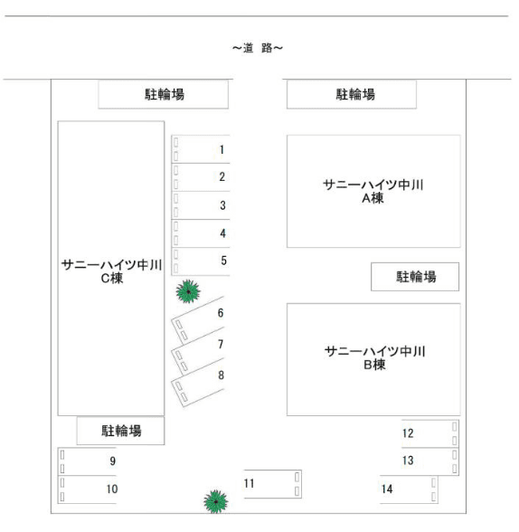 サニーハイツ中川の駐車配置図