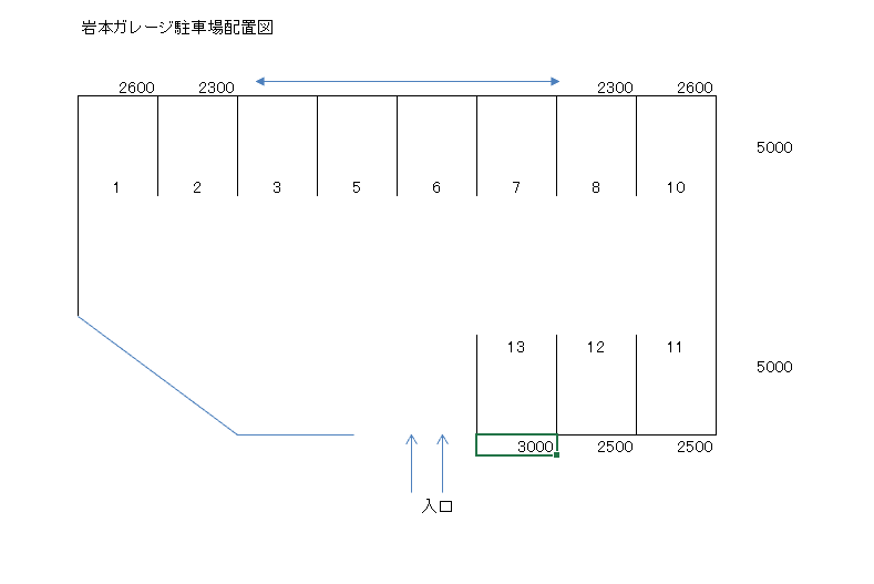 岩本ガレージの駐車配置図