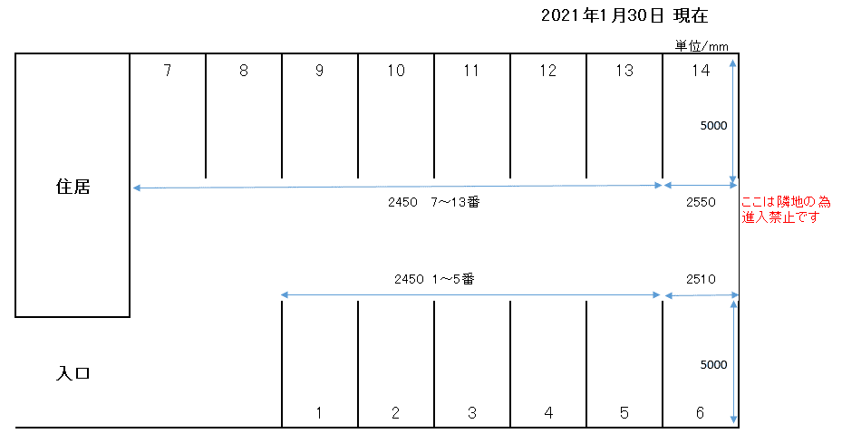 大正町ガレージの駐車配置図