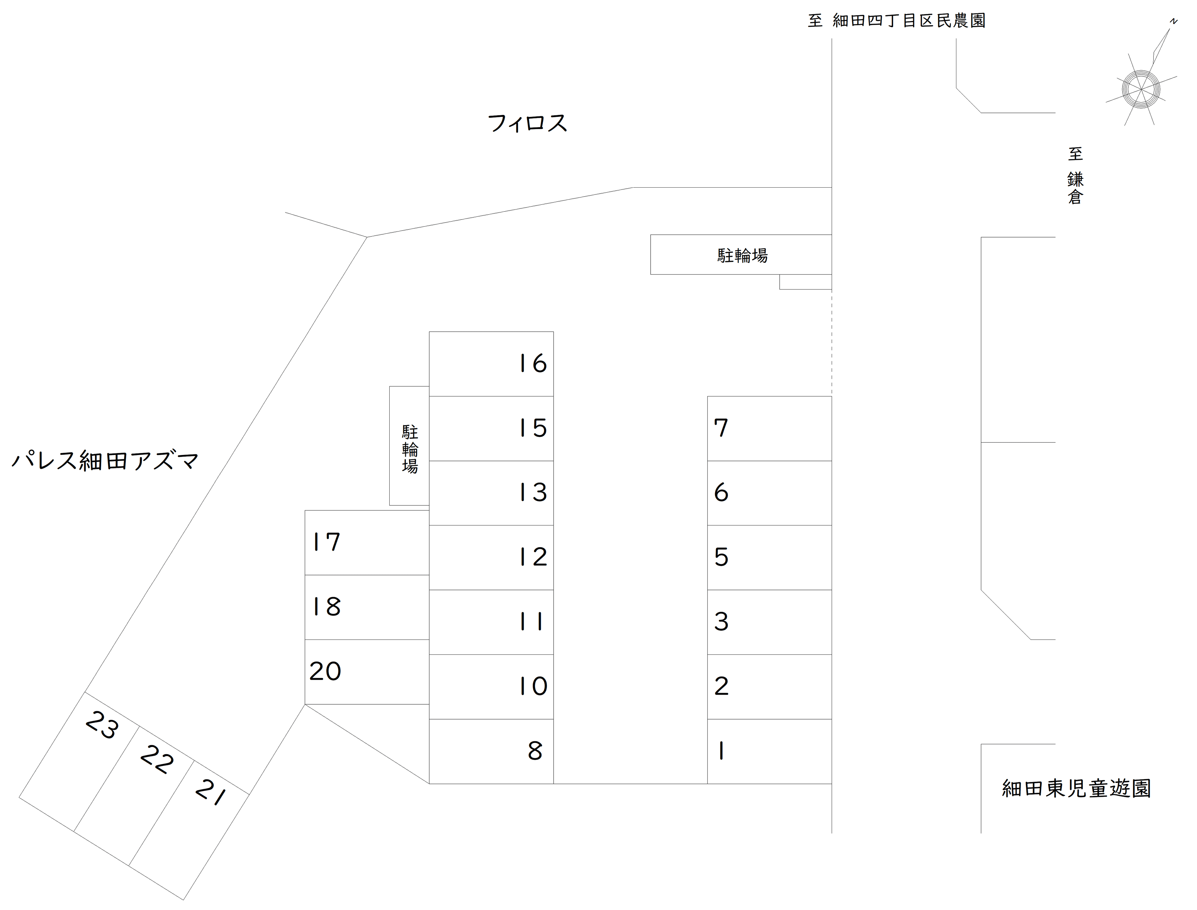 細田4-28-18パレス細田アズマ 駐車場の駐車配置図