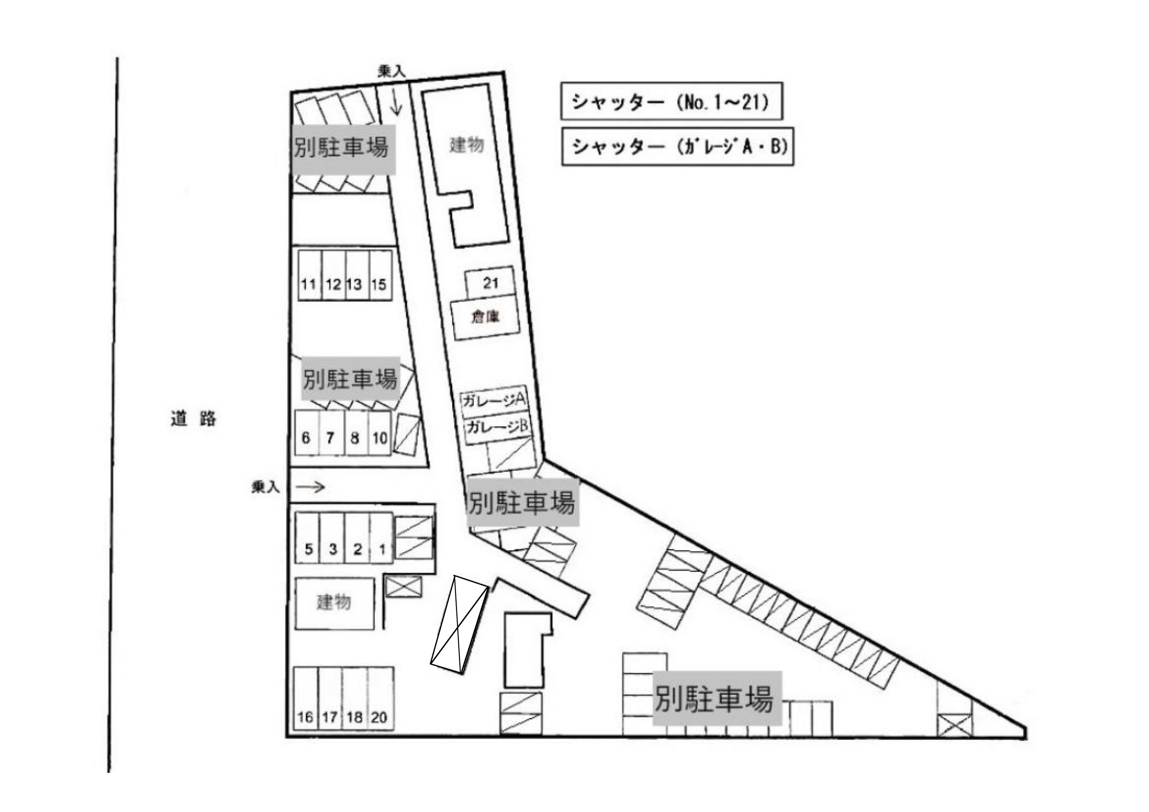 大石駐車場(シャッターガレージ)の駐車配置図