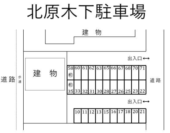 北原木下駐車場の駐車配置図