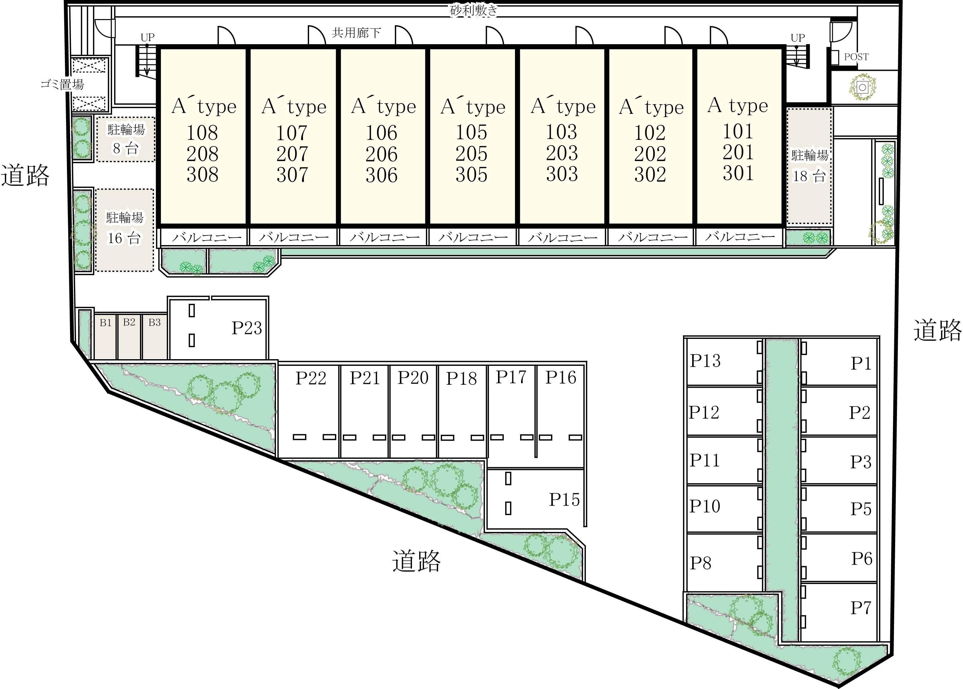 リブリ・美園駐車場の駐車配置図