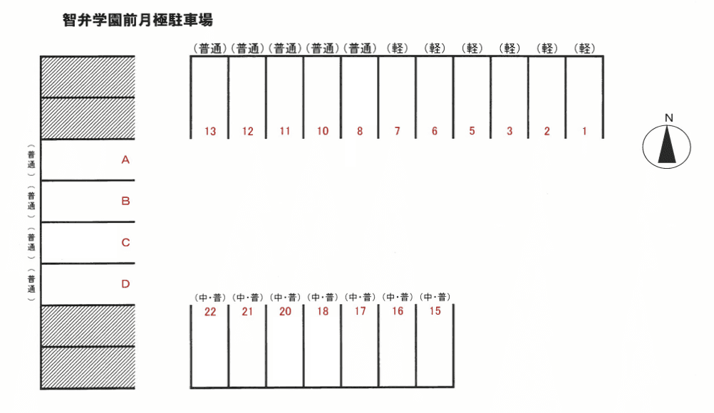 智弁学園前月極駐車場の駐車配置図