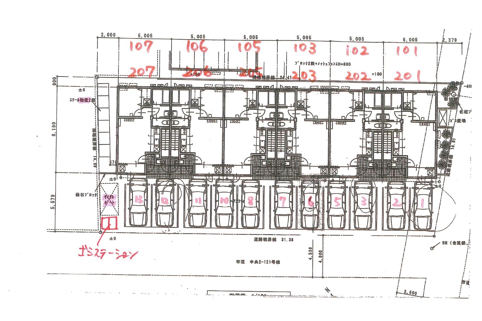 フィーデル上大川前駐車場の駐車配置図