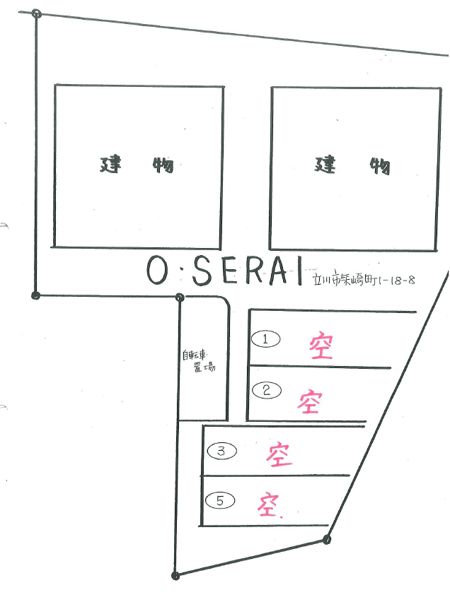 O・SERAI (オー・サライ)駐車場の駐車配置図