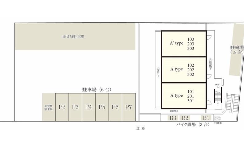 リブリ・Park Hill 東寺尾の駐車配置図
