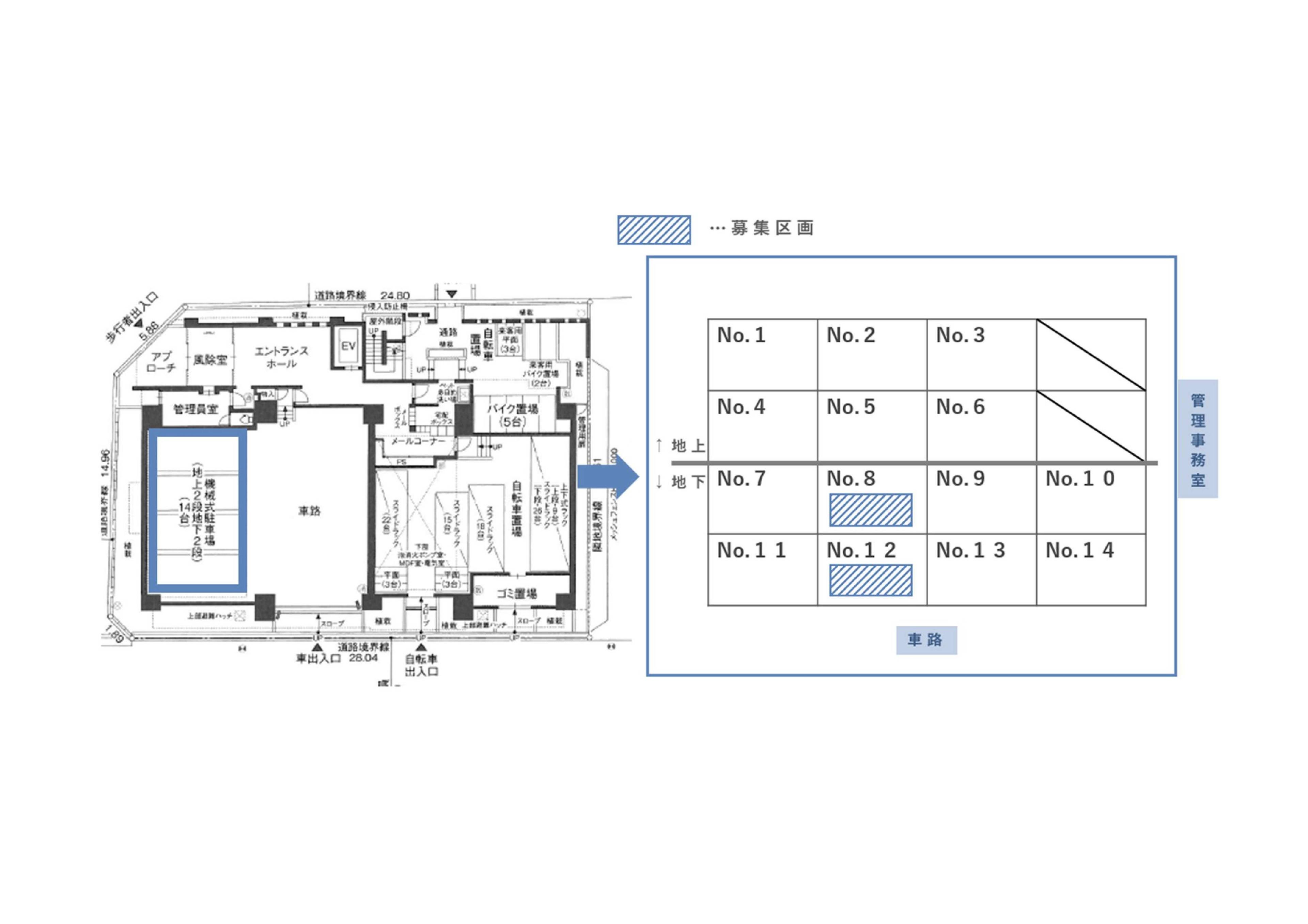 北堀江3丁目駐車場の駐車配置図