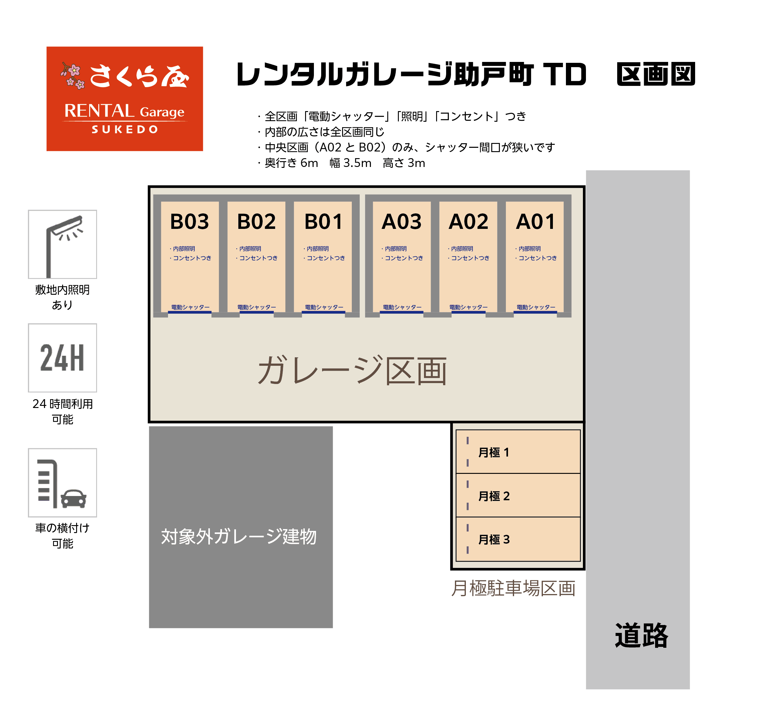 レンタルガレージ 助戸町TDの駐車配置図