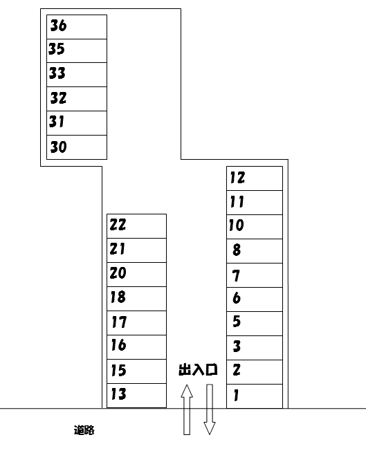 広部・西村モータープールの駐車配置図