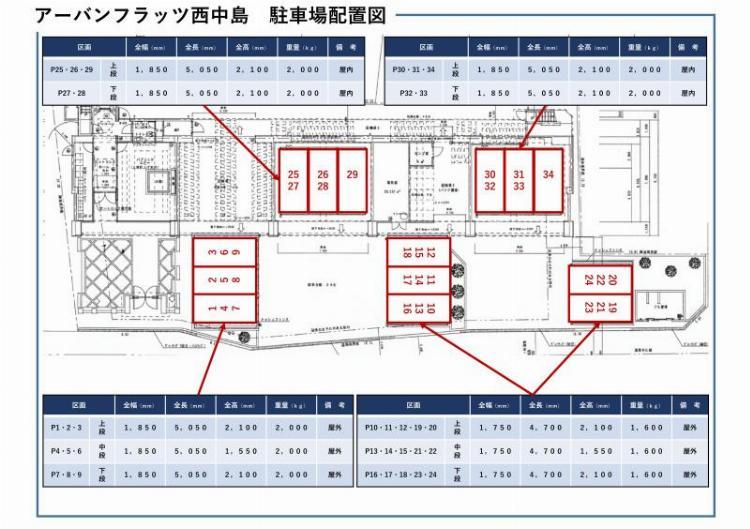 アーバンフラッツ西中島の駐車配置図